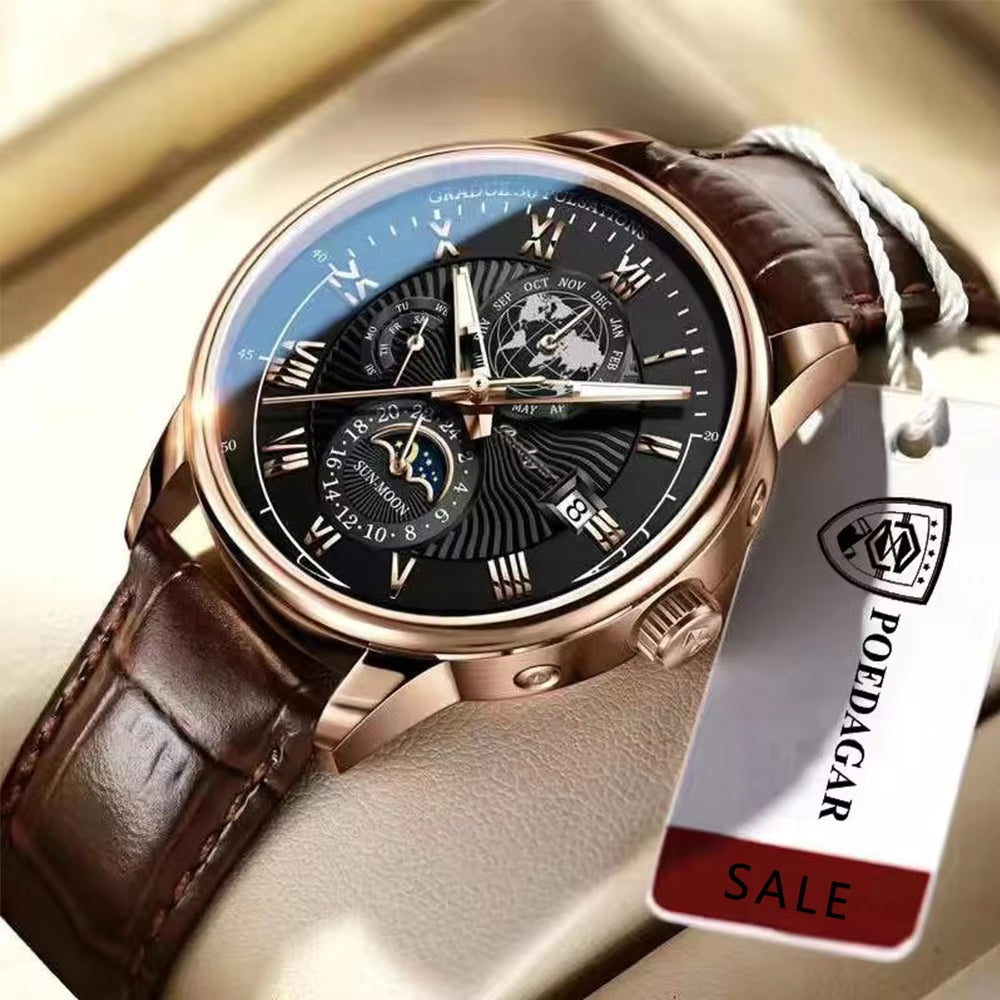 Men's 2022 Fashion Leather Watch – Waterproof, Luminous, Luxury Quartz Wristwatch