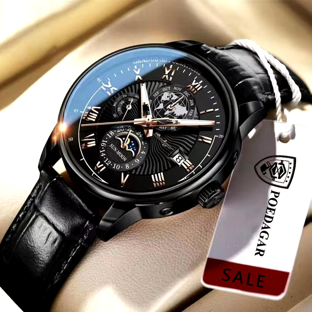 Men's 2022 Fashion Leather Watch – Waterproof, Luminous, Luxury Quartz Wristwatch