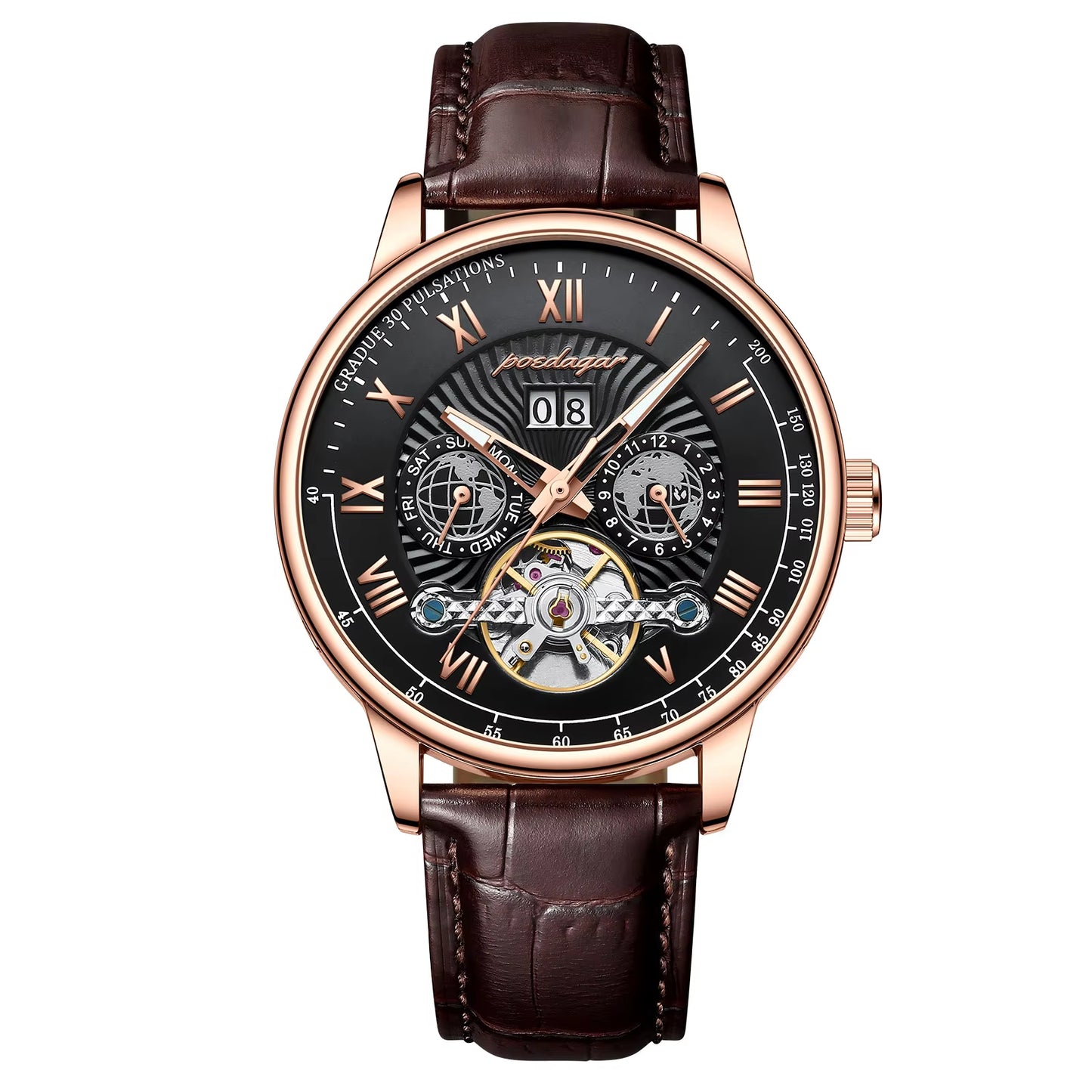 Men’s Luxury Automatic Mechanical Watch – Leather, Waterproof, with Date & Week Display