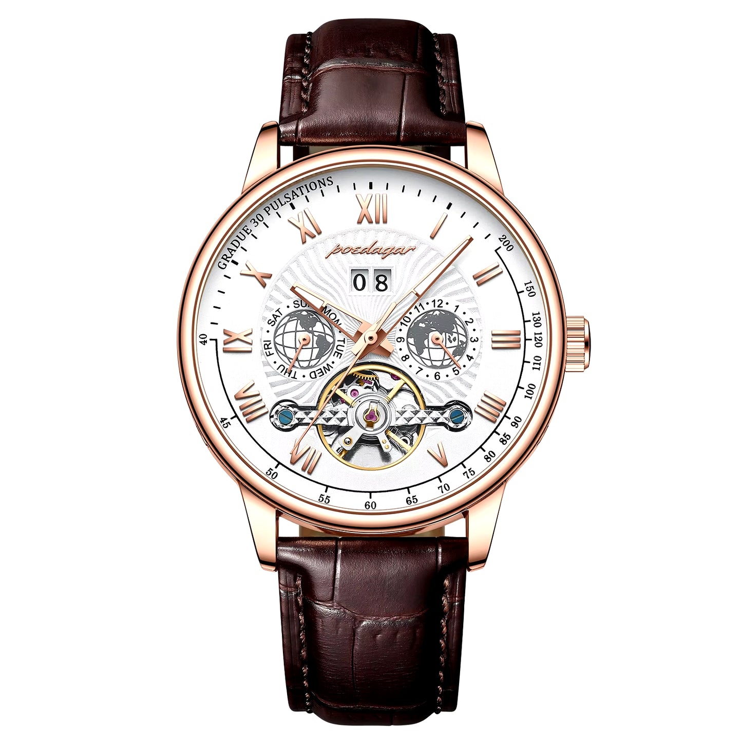 Men’s Luxury Automatic Mechanical Watch – Leather, Waterproof, with Date & Week Display