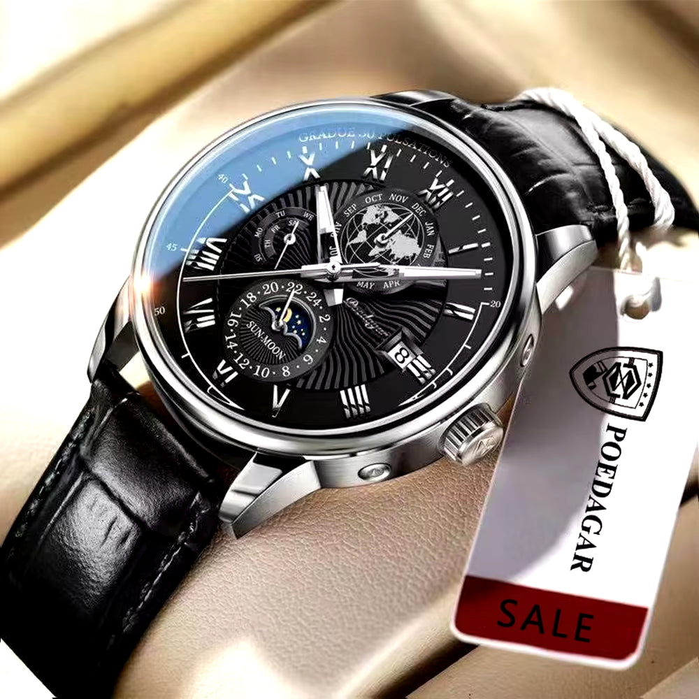 Men's 2022 Fashion Leather Watch – Waterproof, Luminous, Luxury Quartz Wristwatch