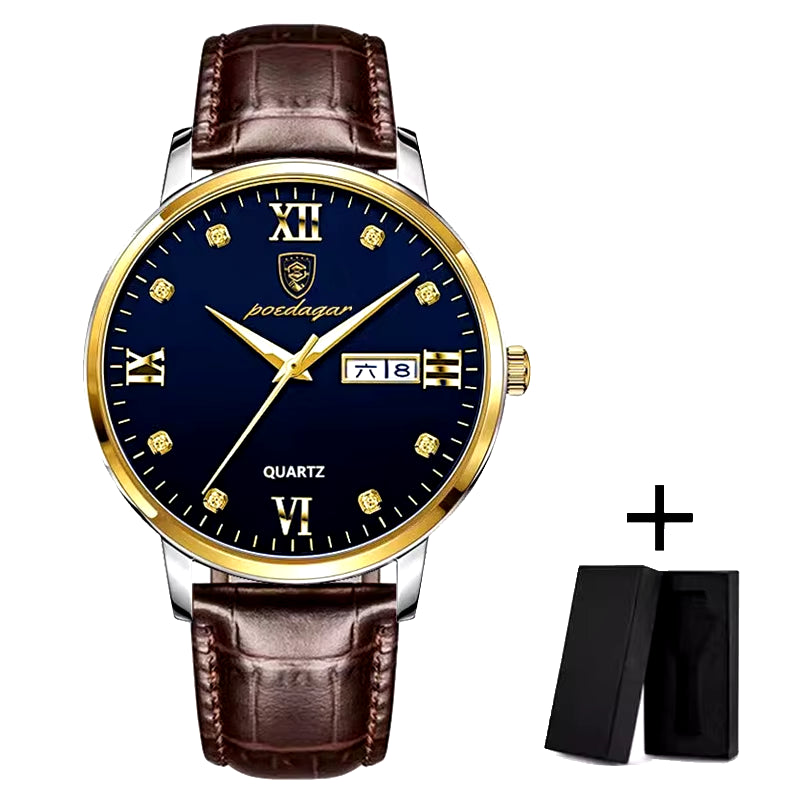 Men's Leather Quartz Watch – Luxury, Waterproof, Sporty Design