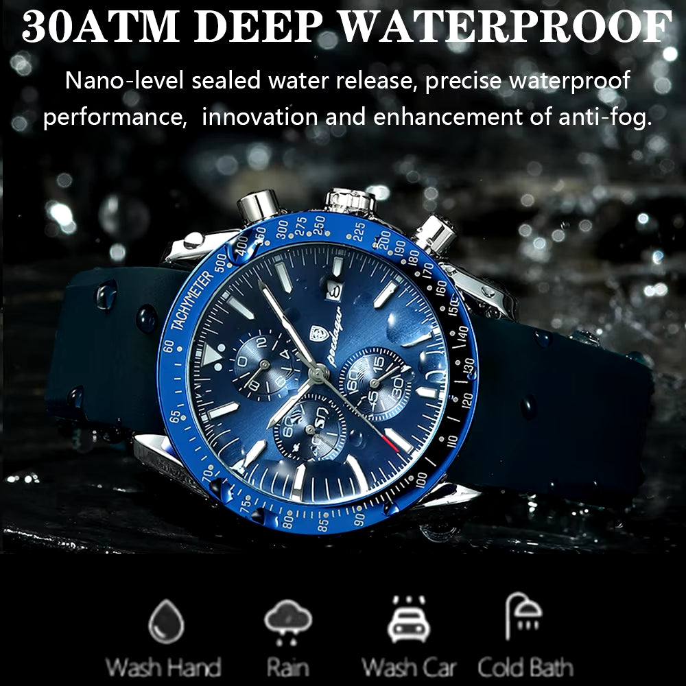 Men's Luxury Sport Chronograph Watch – Waterproof, Luminous, Silicone Band