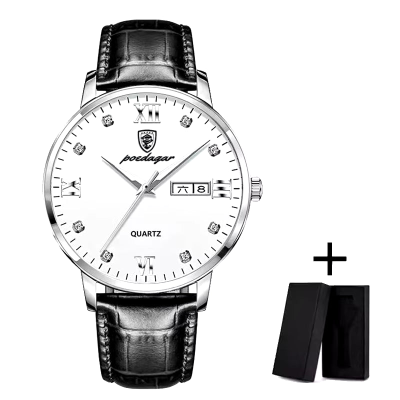 Men's Leather Quartz Watch – Luxury, Waterproof, Sporty Design