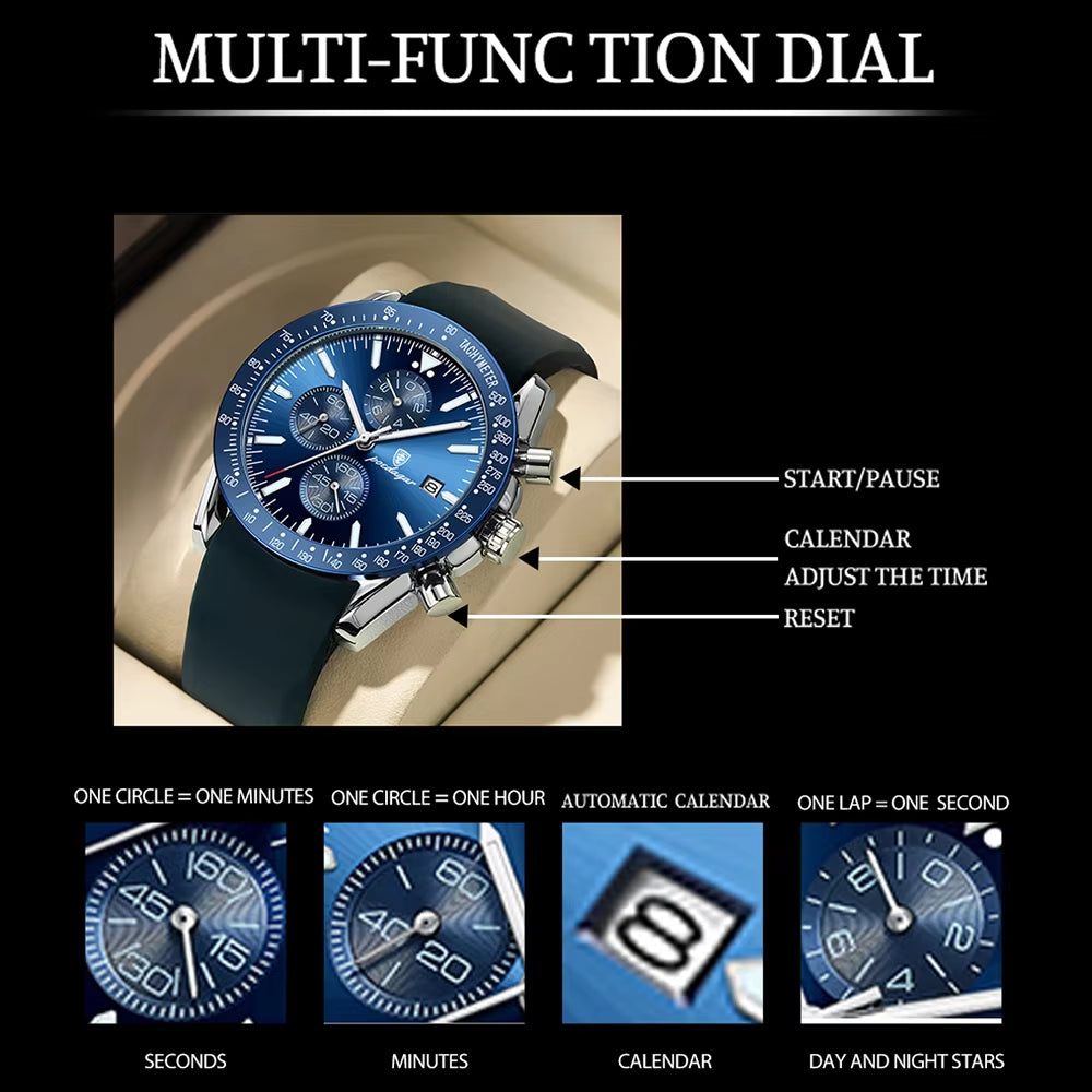 Men's Luxury Sport Chronograph Watch – Waterproof, Luminous, Silicone Band