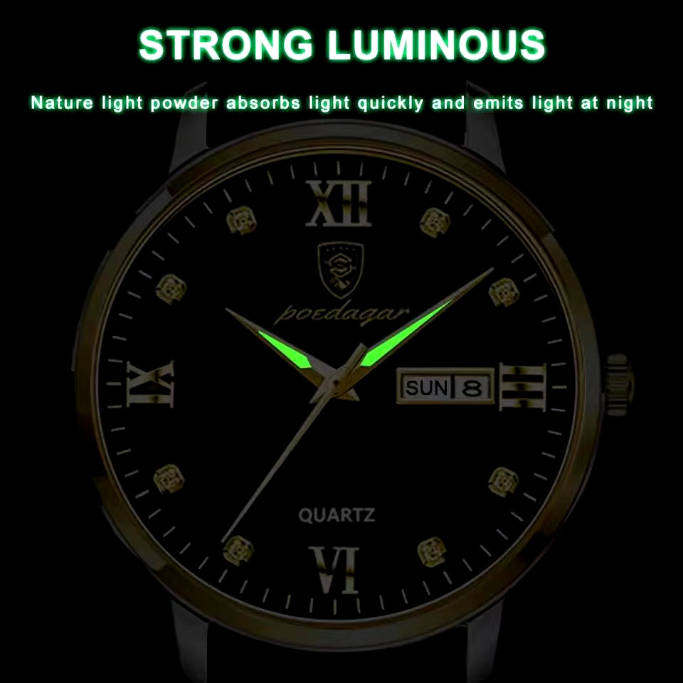 Men's Leather Quartz Watch – Luxury, Waterproof, Sporty Design