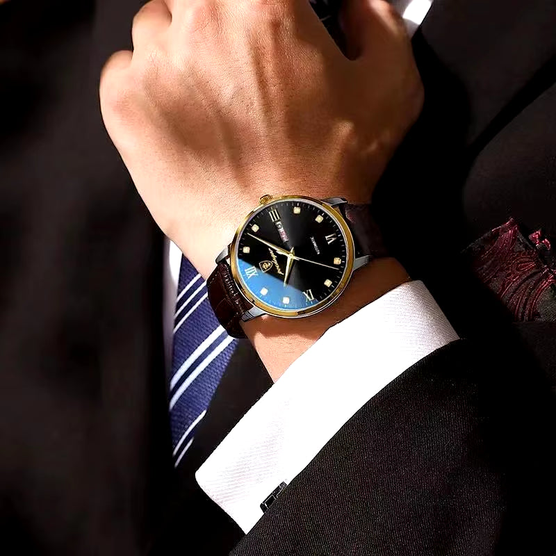 Men's Leather Quartz Watch – Luxury, Waterproof, Sporty Design