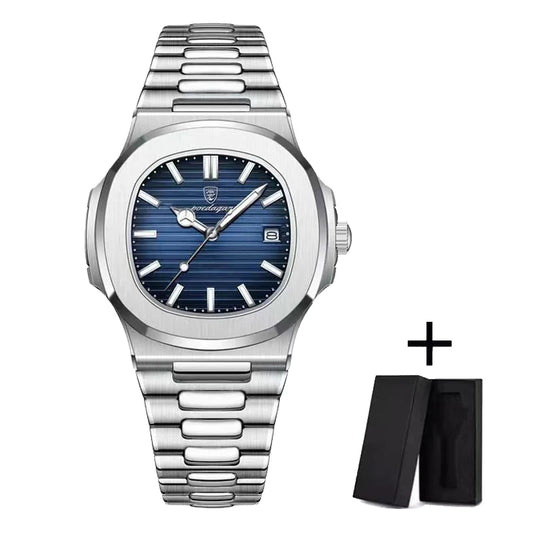 Men’s Luxury Square Quartz Watch - 2024 Model, Waterproof Stainless Steel Design with Luminous Dial and Date Display.