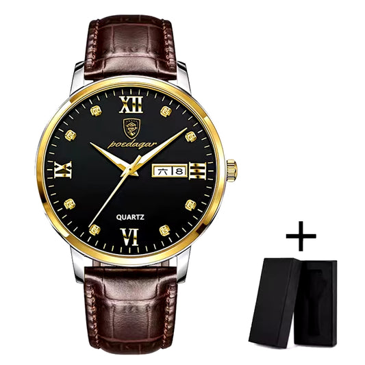 Men's Leather Quartz Watch – Luxury, Waterproof, Sporty Design