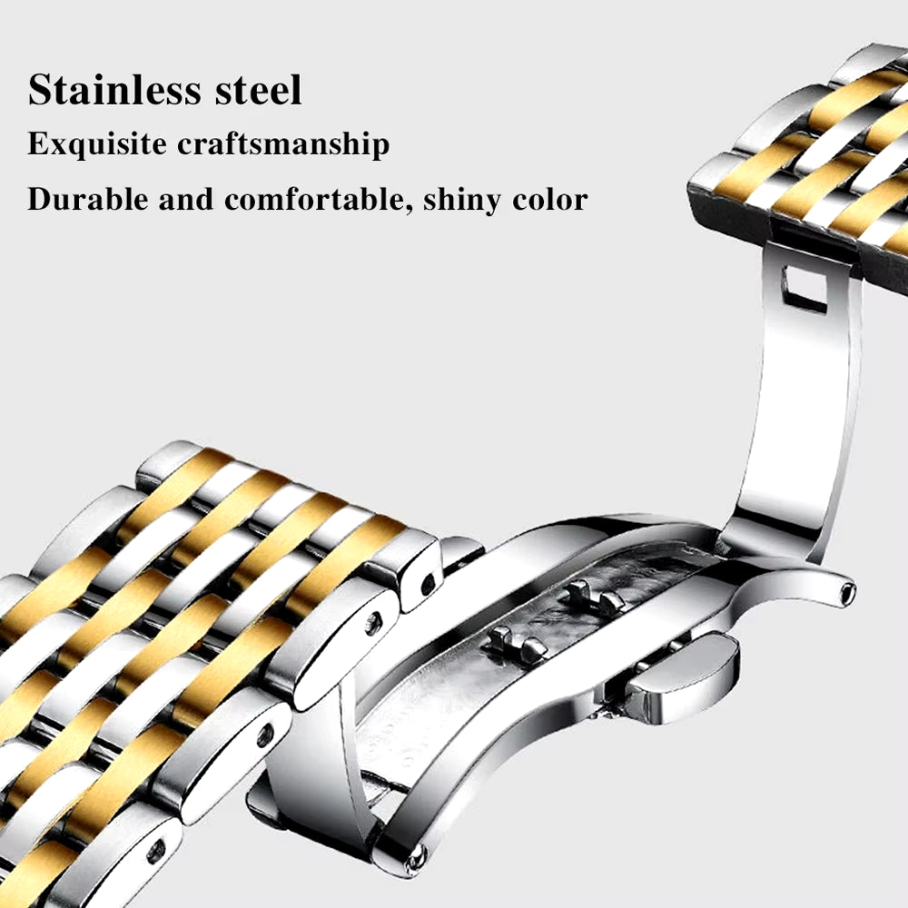 Men's Luxury Stainless Steel Watch – Waterproof, Luminous, with Hidden Clasp and Date & Week Display