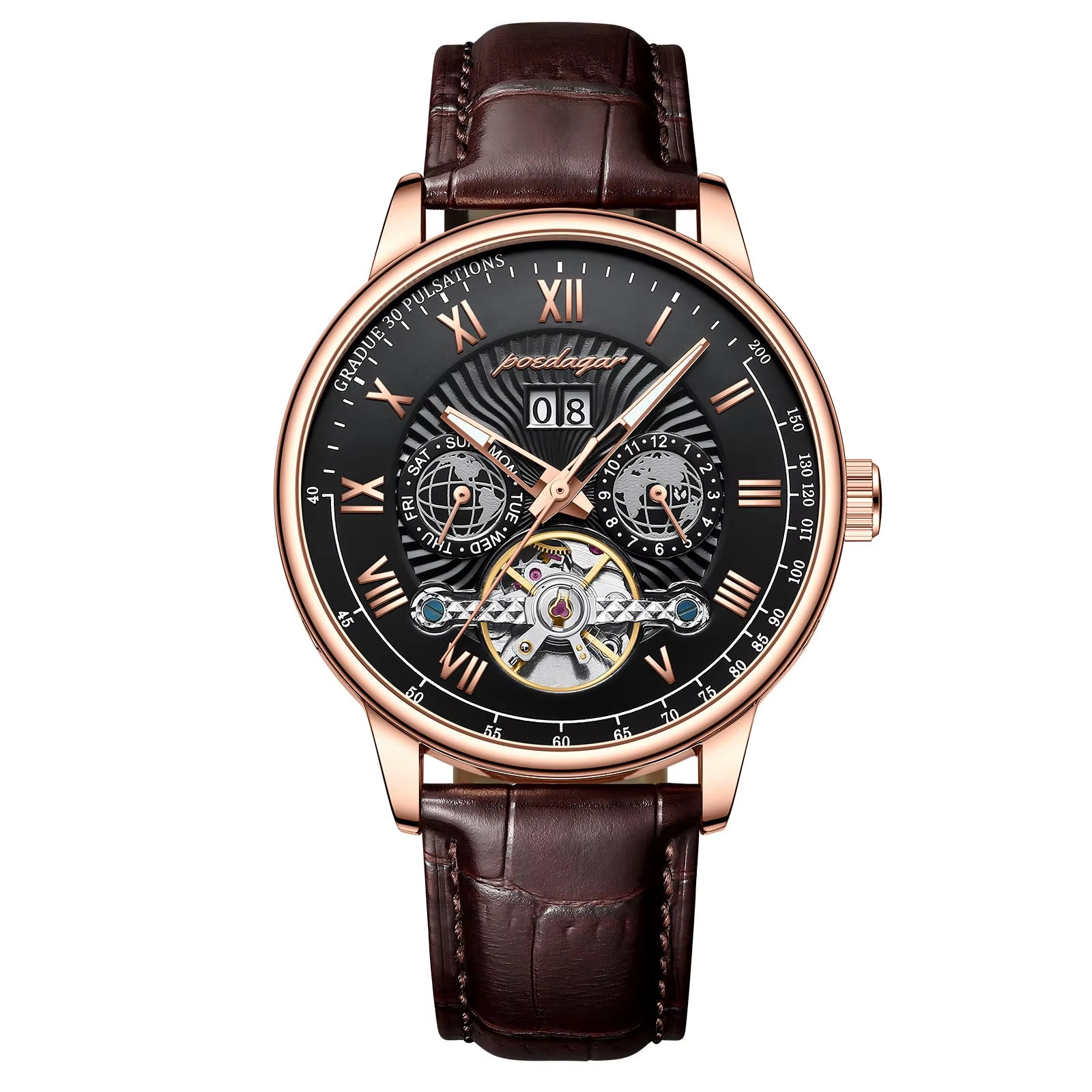 Men’s Luxury Automatic Mechanical Watch – Leather, Waterproof, with Date & Week Display