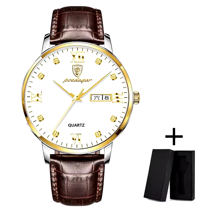 Men's Leather Quartz Watch – Luxury, Waterproof, Sporty Design