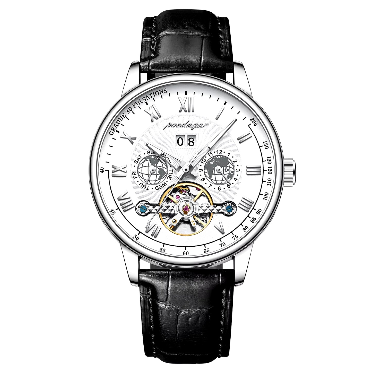 Men’s Luxury Automatic Mechanical Watch – Leather, Waterproof, with Date & Week Display