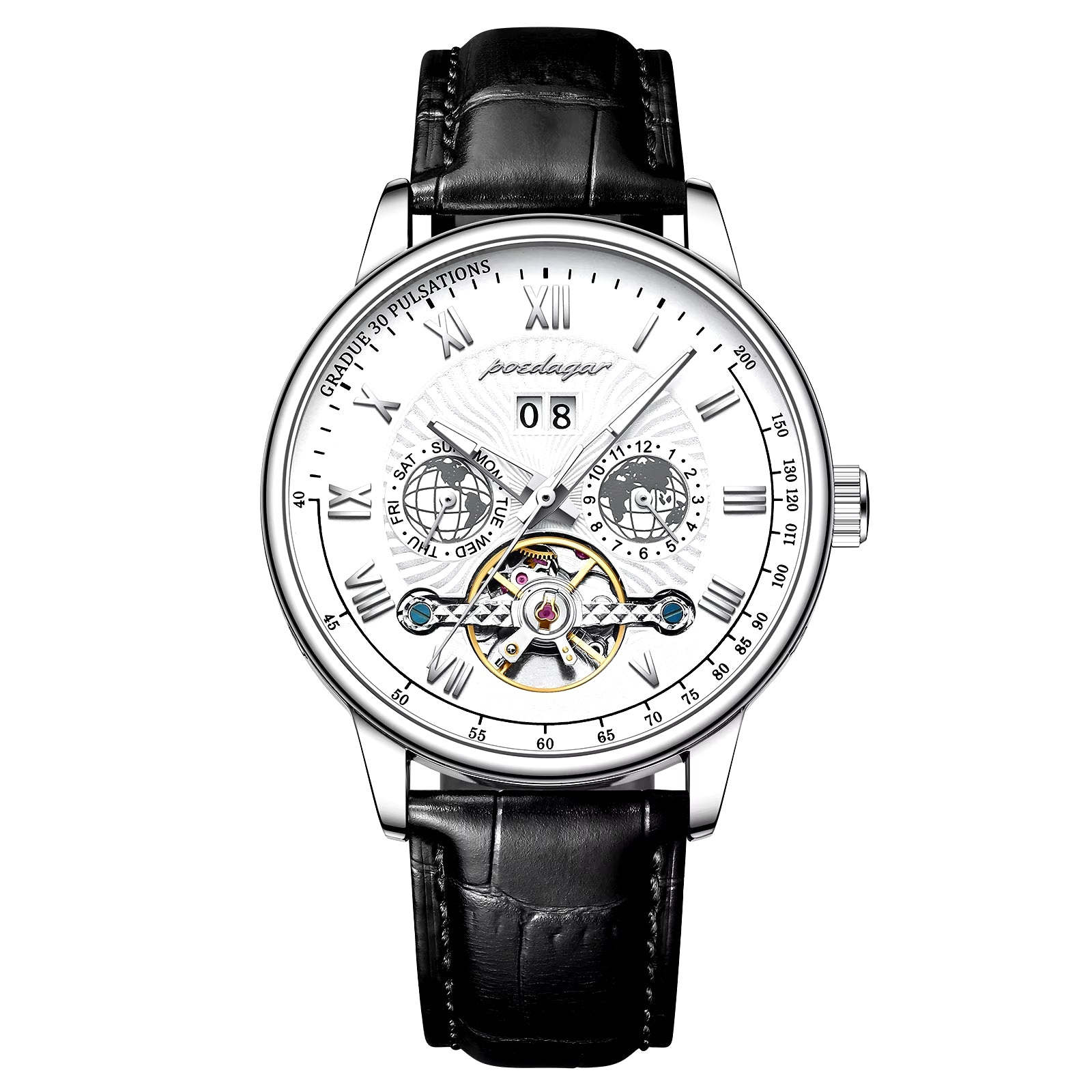 Men’s Luxury Automatic Mechanical Watch – Leather, Waterproof, with Date & Week Display