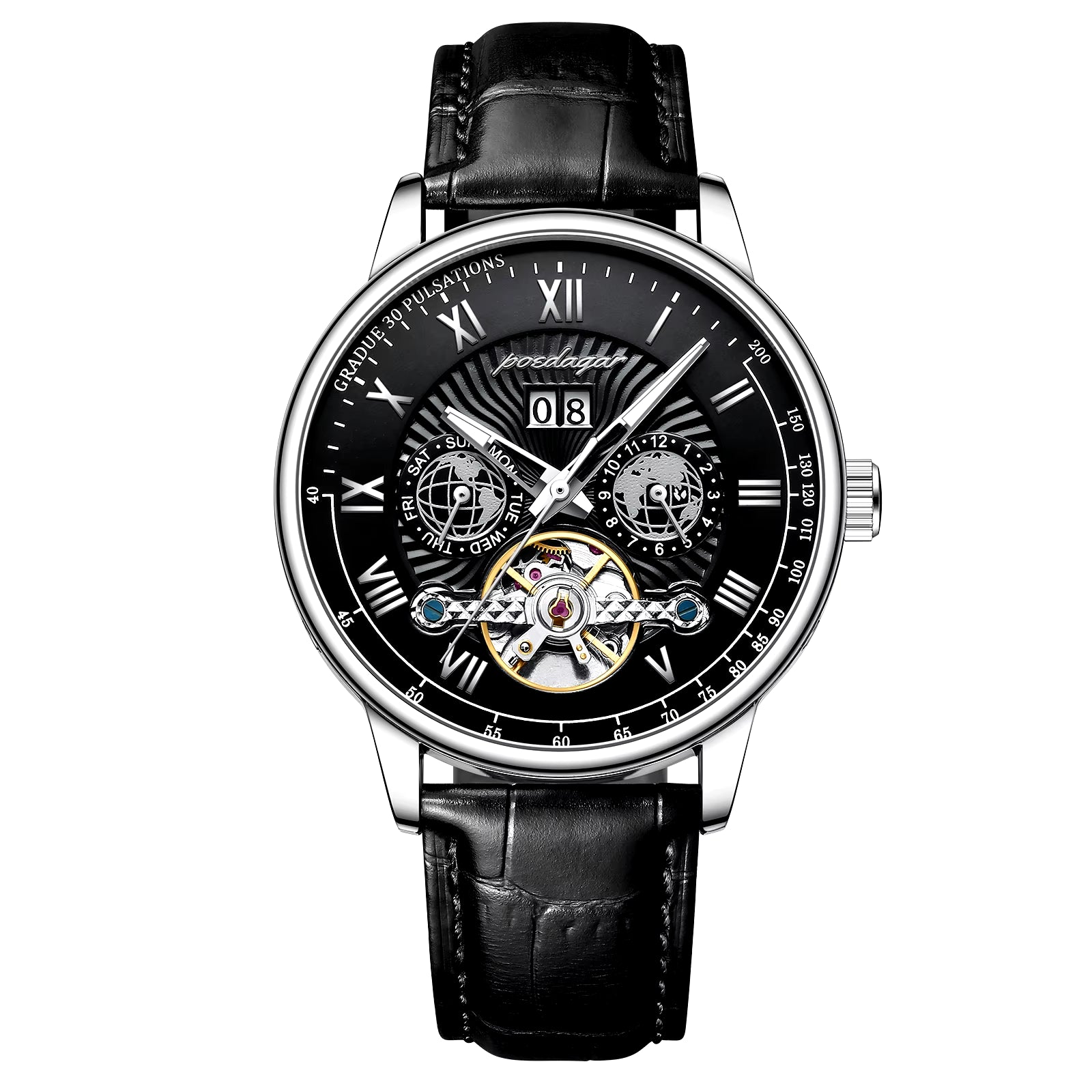 Men’s Luxury Automatic Mechanical Watch – Leather, Waterproof, with Date & Week Display