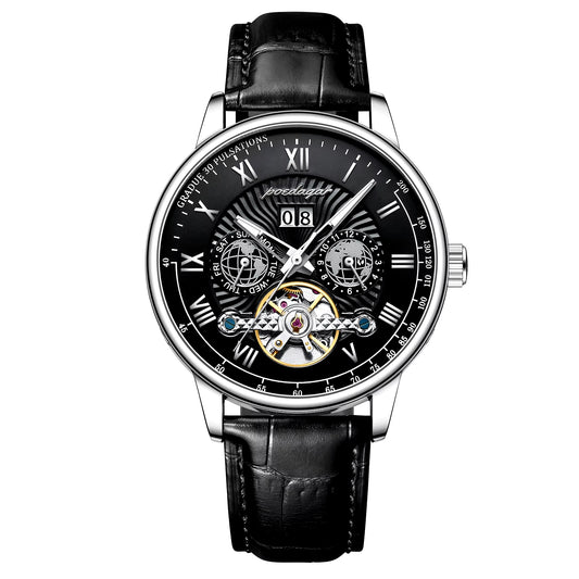 Men’s Luxury Automatic Mechanical Watch – Leather, Waterproof, with Date & Week Display