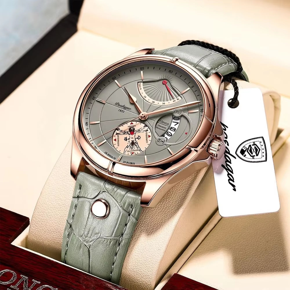 Men's Luxury Sport Watch – Waterproof, Luminous Leather, Date Display