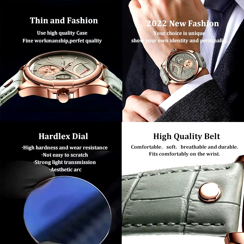 Men's Luxury Sport Watch – Waterproof, Luminous Leather, Date Display